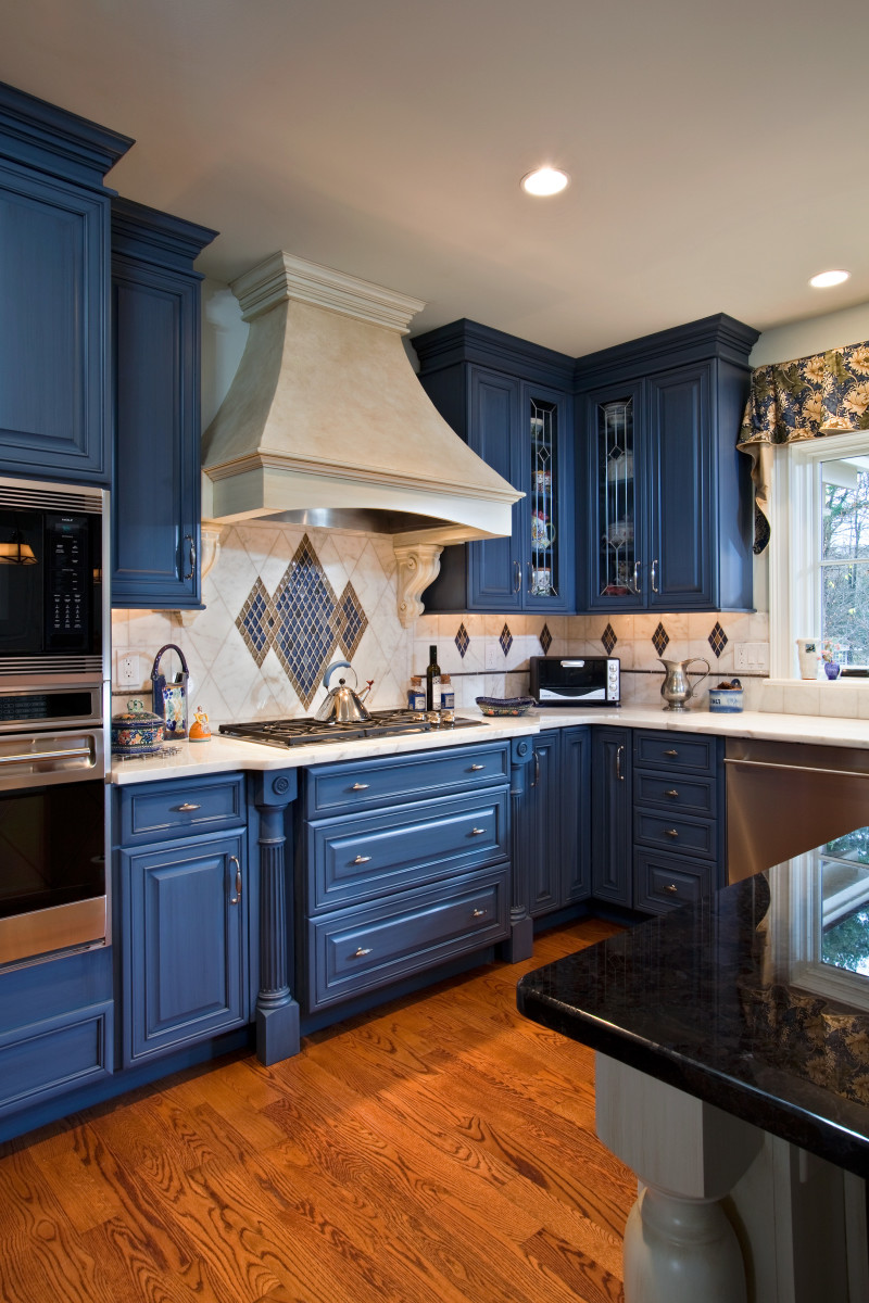 Painted Blue Millwork Kitchen Design Teakwood Builders